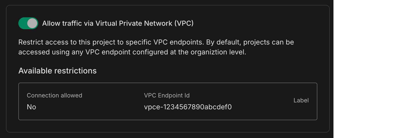 VPC endpoint visible in the Neon Console