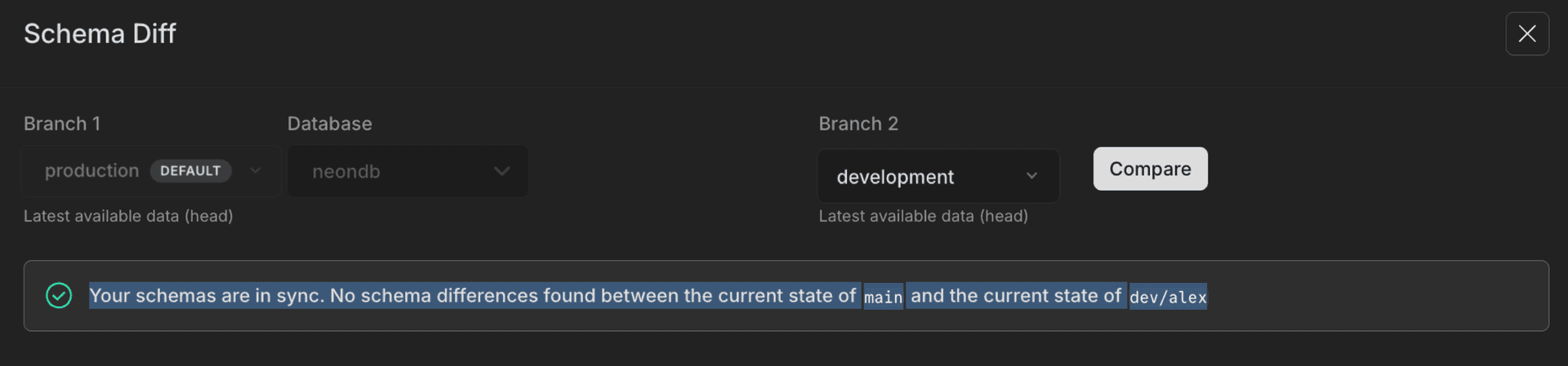 schema diff after reset