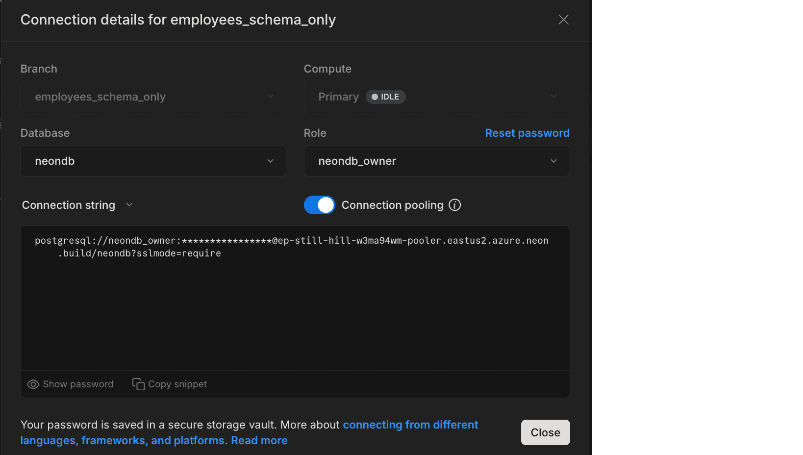 Connection details modal